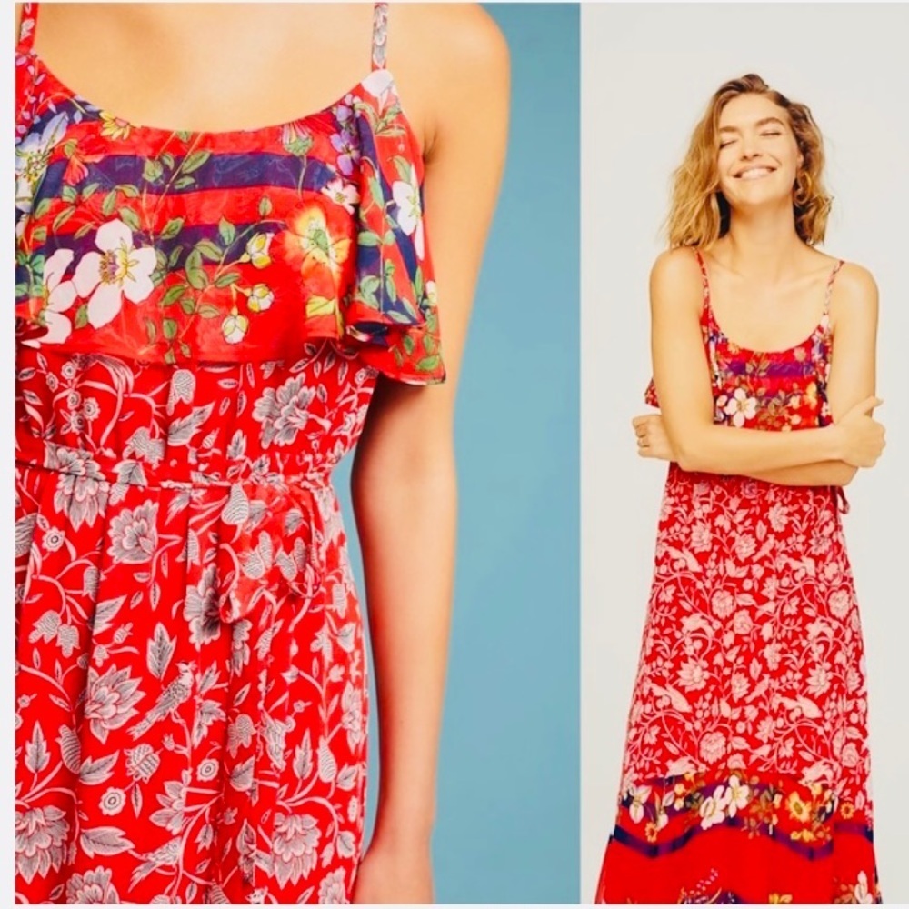 Anthropologie Womens One September Bohemian Zuri Floral Ruffle Dress Size Small